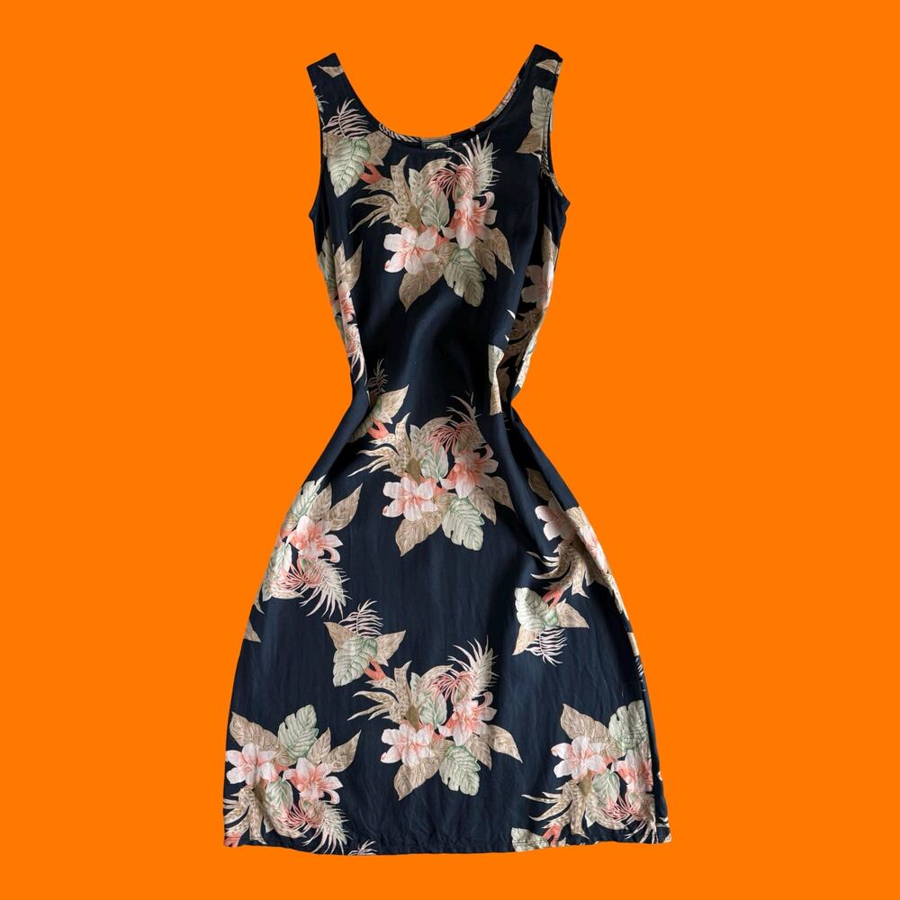 90's vintage tropical floral 100% silk maxi dress LARGE Tommy Bahama